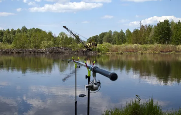 Picture POND, FISHING, CRANE, LAKE, ROD, SPINNING, COIL