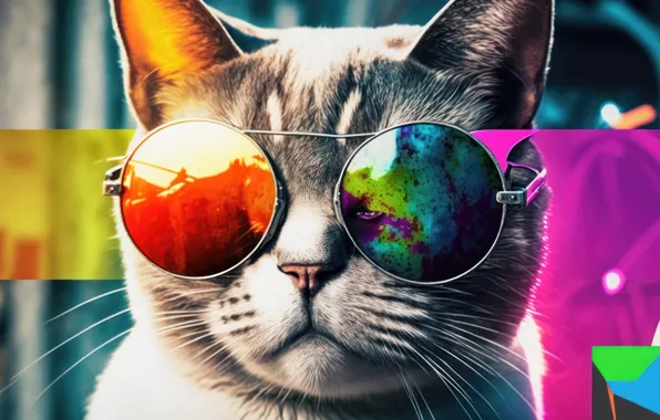 Picture cat, ears, cat, digital art, glasses, cat in glasses, kotoboss
