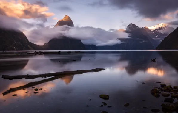 Picture clouds, mountains, reflection, pond