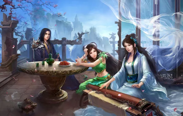Girls, spring, art, guy, heroes, traditional clothing, Ancient China, Jade dynasty