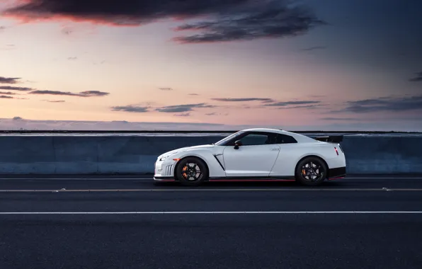 Picture Nissan, GT-R, Car, White, Side, R35, Sport, Road