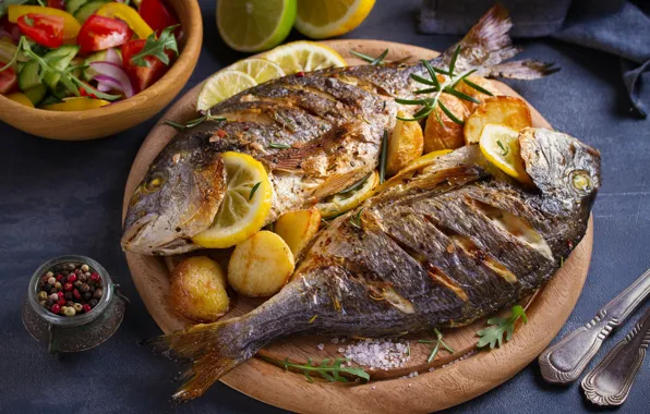 Lemon, fish, potatoes