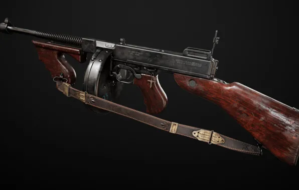 Gun, Render, Rendering, Thompson, M1928, Submachine gun, Gun-pulimet, Tommy Gun