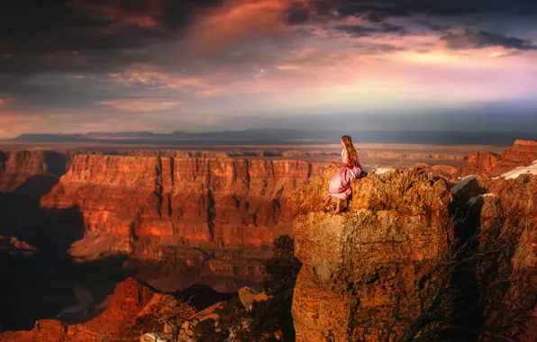 Girl, view, height, dress, canyon, TJ Drysdale