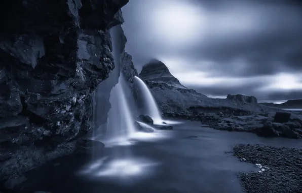 Mountains, river, stones, rocks, waterfall