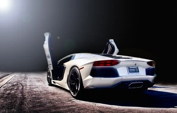 Asphalt, cracked, silver, lamborghini, Blik, rear view, aventador, lp700-4