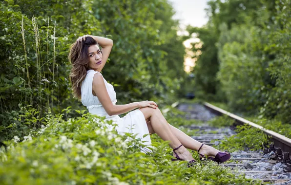 Girl, railroad, Cristina