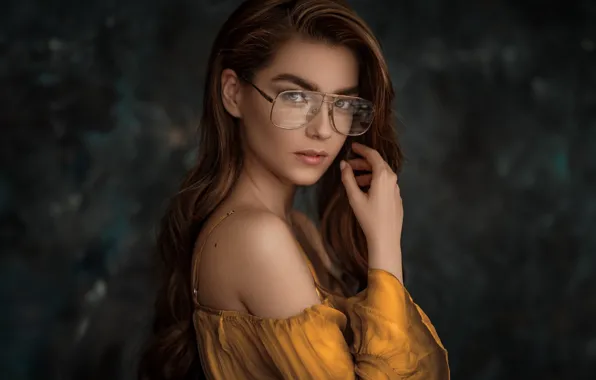 Picture look, girl, background, portrait, makeup, glasses, hairstyle, brown hair