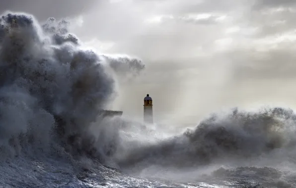 Sea, landscape, wave, lighthouse