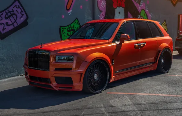 Orange, Rolls Royce, Black Wheels, Cullinan, Rolls Royce Cullinan