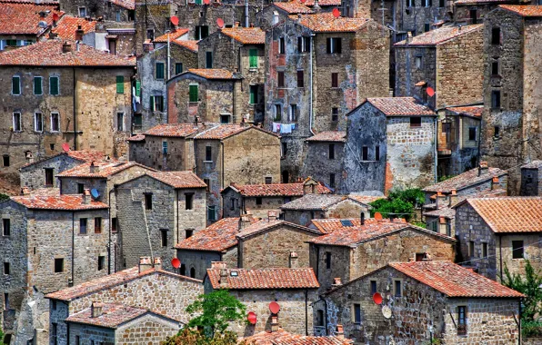 Italy, medieval, Sorano, satellite dish