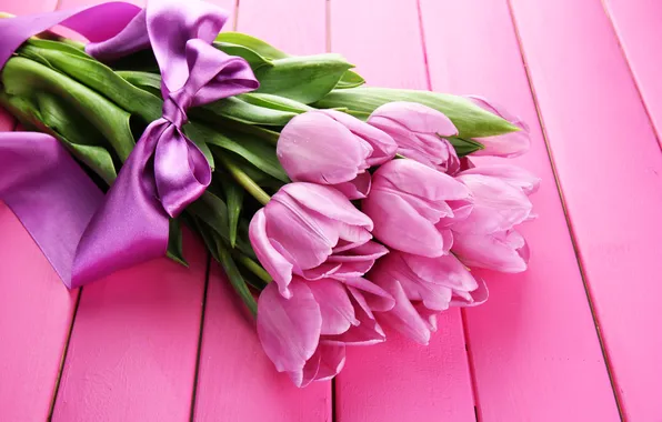 Flowers, bouquet, tape, tulips, pink, wood, pink, flowers