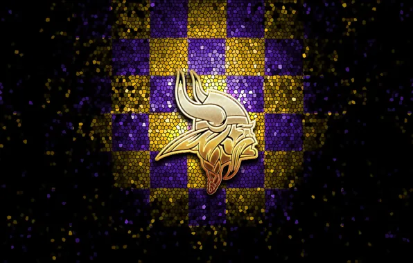 Wallpaper, sport, logo, NFL, glitter, checkered, Minnesota Vikings