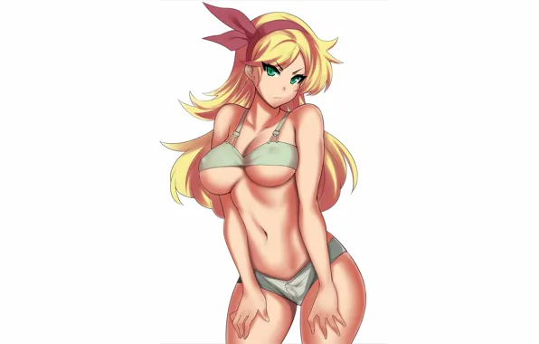 Girl, sexy, cleavage, shorts, green eyes, long hair, boobs, anime