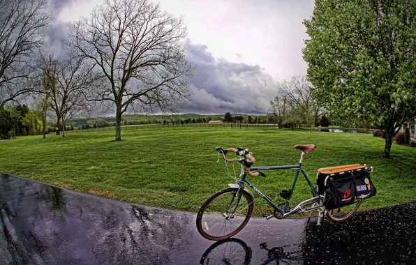 Picture road, rain, bike