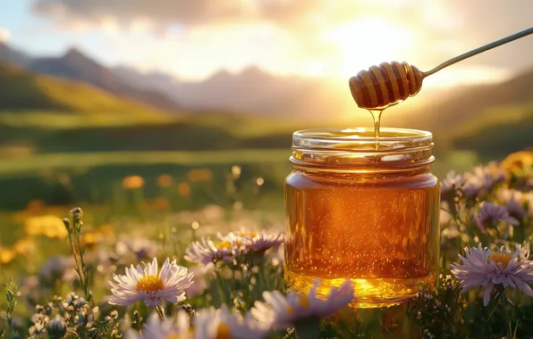 Field, transparency, the sun, light, flowers, mountains, glade, dal