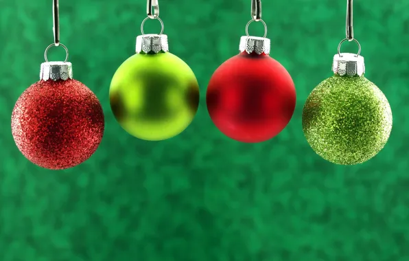 Winter, balls, background, toys, New Year, green, Christmas, red