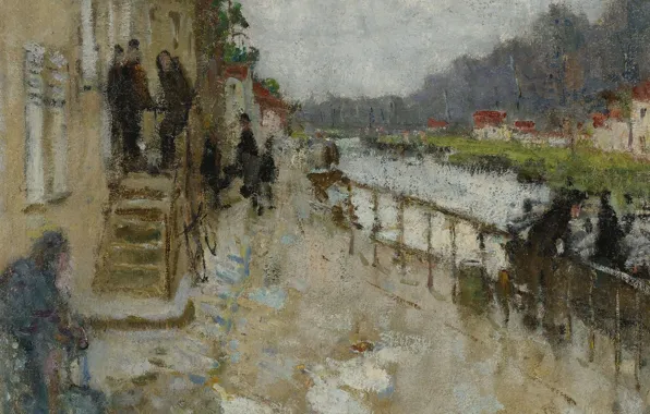 Picture, the urban landscape, Pierre Eugène Montesin, Pierre-Eugene Montezin, Bank of the Canal at Saint-Mames