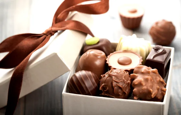 Box, gift, chocolate, candy, bow, chocolate, sweet, gift