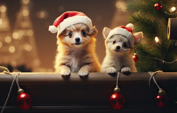 Dogs, look, lights, dog, Christmas, gifts, New year, friends
