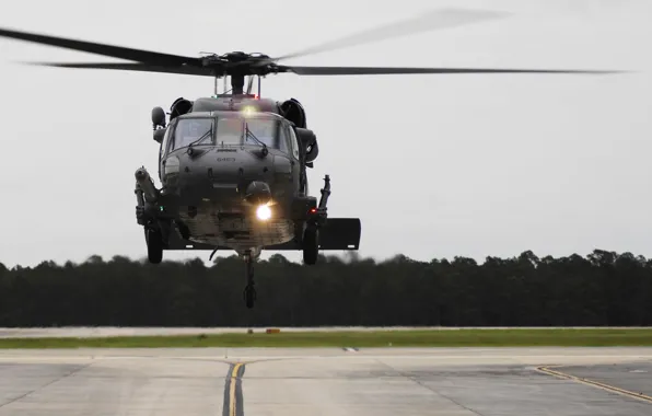 Picture helicopter, the airfield, the rise, UNITED STATES AIR FORCE, HH-60G, Pave Hawk, navigation lights