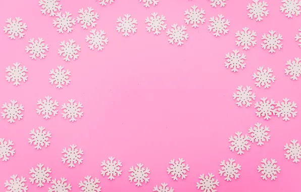 Winter, snowflakes, background, pink, Christmas, pink, winter, background