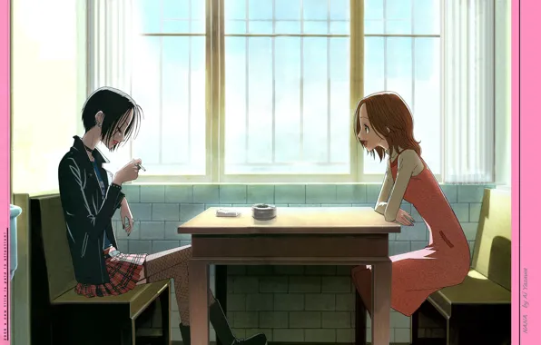 Room, sofa, cigarette, ashtray, Nana, friend, window, at the table