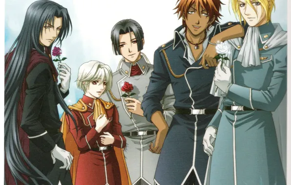 Roses, form, cloak, grey background, long hair, art, students, orpheus