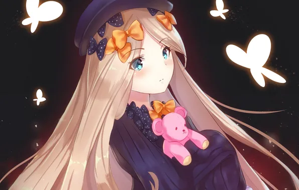 Butterfly, anime, art, girl, bows, Fate Grand Order, The destiny of a great campaign, Abigail …