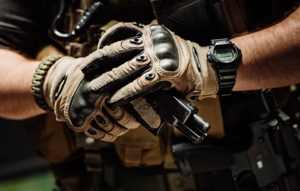 Picture gun, soldier, gloves, protection