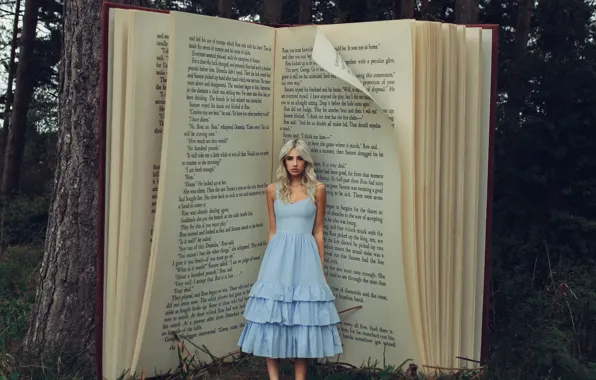 Girl, dress, book, Bird Man