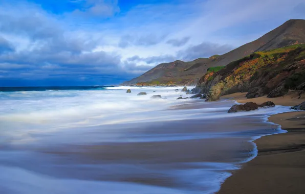 Sea, rocks, shore, CA, USA, Monterey