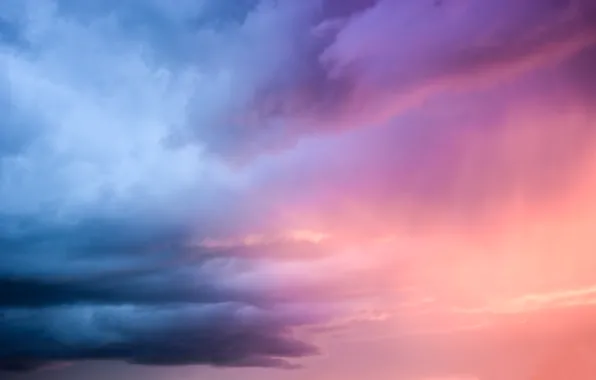 The storm, purple, the sky, light, sunset, blue, clouds, color