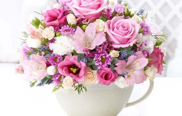 Picture bouquet, Roses, chrysanthemum, eustoma, alstremeria