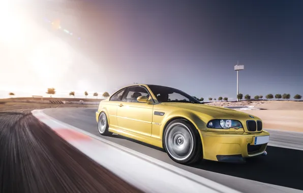 BMW, speed, BMW, gold, E46, gold, in motion