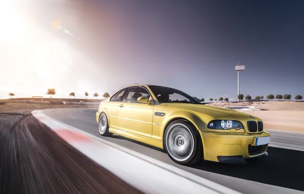 Picture BMW, speed, BMW, gold, E46, gold, in motion