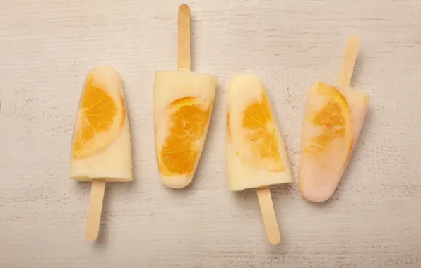 Oranges, ice cream, yellow, dessert, Popsicle, slices, delicious, on a stick