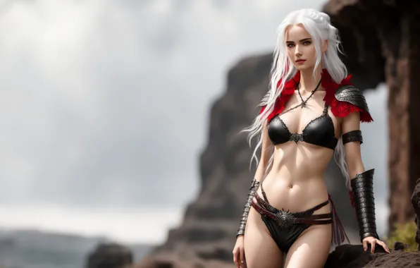 Girl, fantasy, armor, art, blond, digital art, fantasy art, bikini