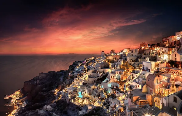 Picture sea, landscape, sunset, nature, home, Santorini, Greece