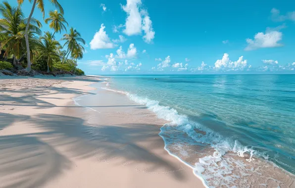 Sand, sea, wave, summer, the sky, clouds, light, landscape