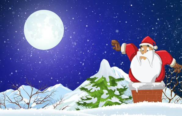 Night, Snow, The moon, House, Christmas, Snowflakes, Background, New year