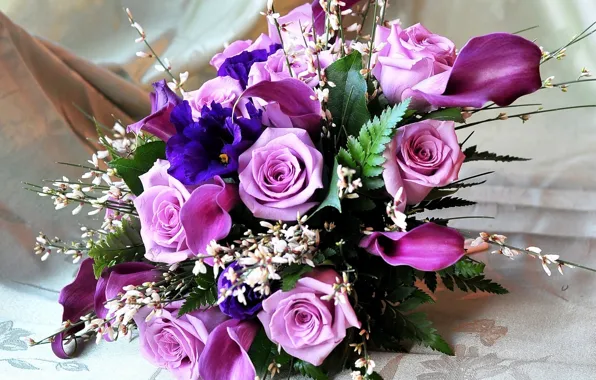 Flowers, roses, bouquet, Calla lilies