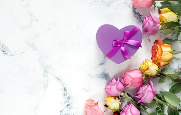 Wallpaper beautiful, tape, background, heart, bouquet, white, roses, Vadim Zakirov
