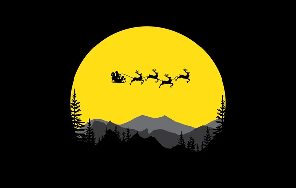 Trees, landscape, mountains, night, the moon, Christmas, art, black background