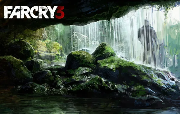 Waterfall, Silhouette, Moss, Far Cry 3