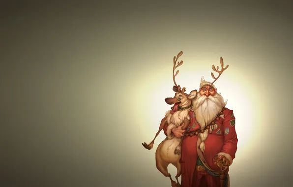 Picture animal, people, deer, horns, Santa Claus, Santa Claus, santa claus