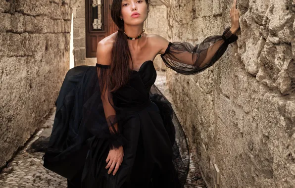 Look, pose, wall, model, portrait, makeup, dress, hairstyle