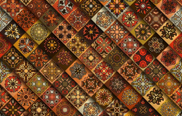Flowers, red, pattern, geometry, brown, ornament