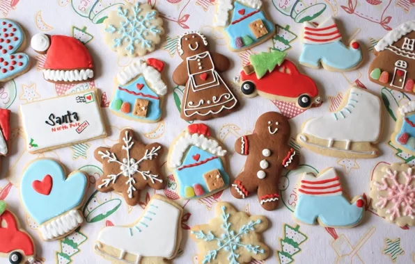 Holiday, New Year, cookies, sweets, figures, cakes, treat, gingerbread
