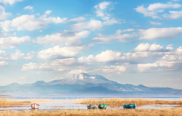 Sky, clouds, mountain, lake, turkey